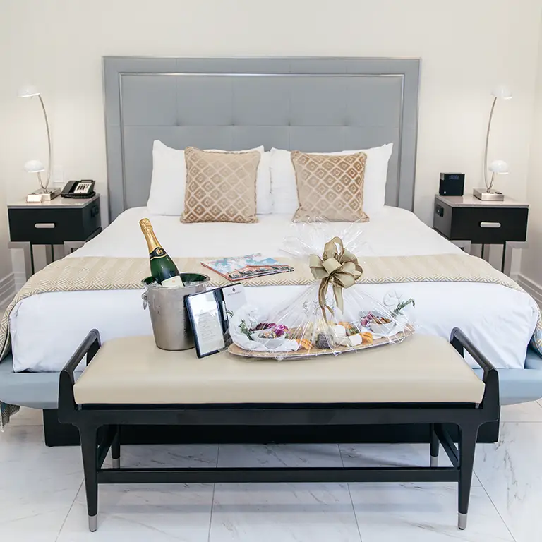 Champagne and romantic snacks in bed at the Jung Hotel