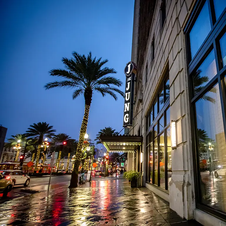 Jung Hotel entrance at night
